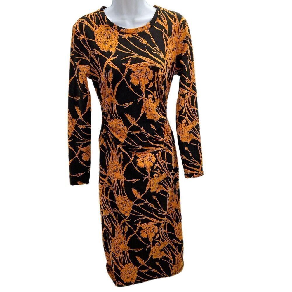 Zara Jaquard Cut Out Midi Dress Medium Marigold/Black NEW